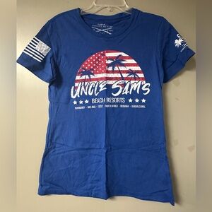 Tagless, Patriotic Club Grunt Style Blue Uncle Sam's Graphic T-Shirt